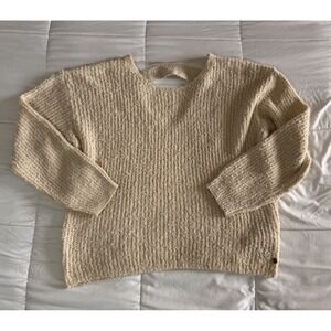 Roxy Cream Textured Knit Cutout Back Sweater Size Medium Cream Ivory Soft